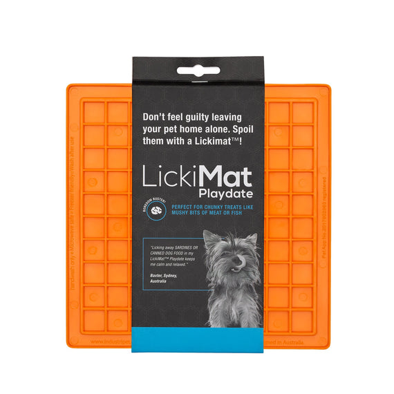 LickiMat Playdate Slow Feeder Boredom Buster Anxiety Reliever Dogs and Cats - Orange